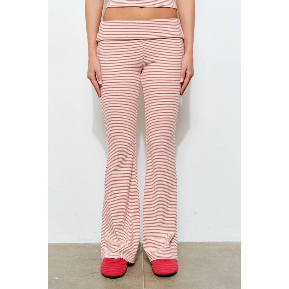 NEW PRETTY GARBAGE knit wide leg pant in light pink striped